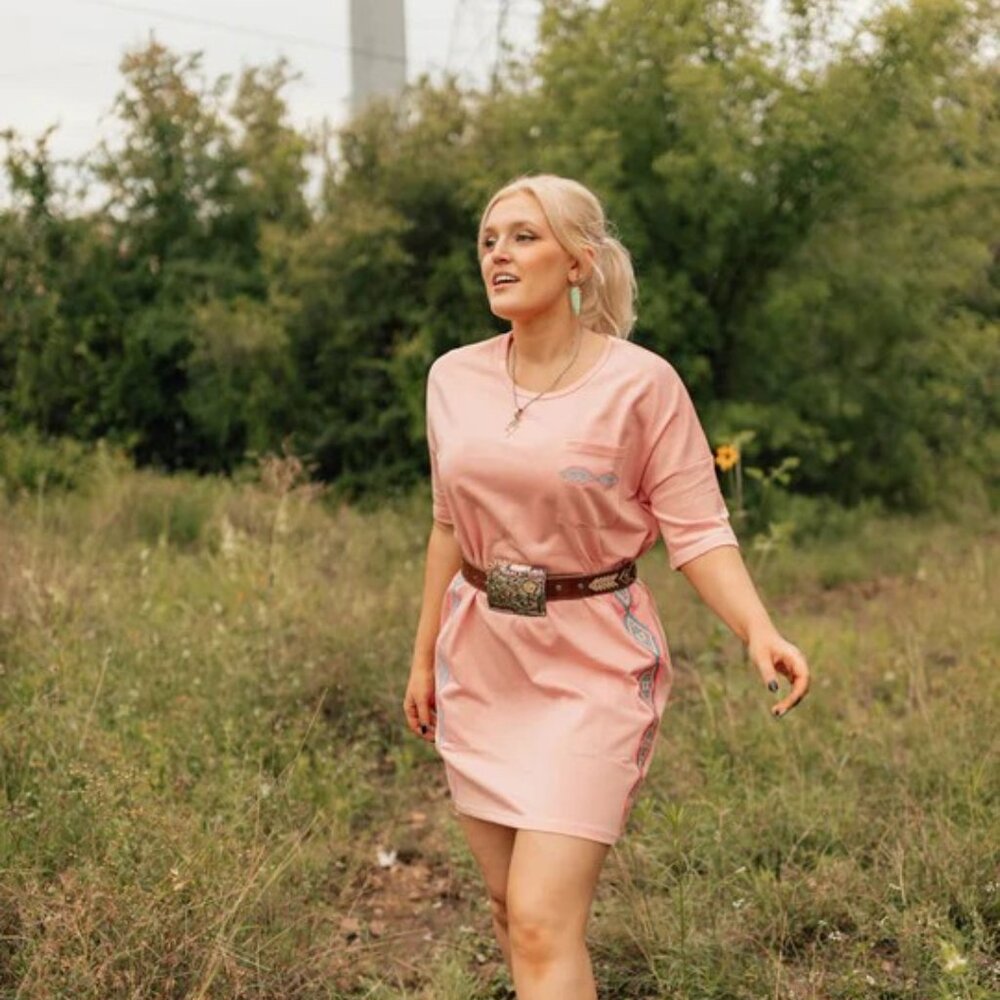 Peachy-Keen Embroidered T-Shirt Dress